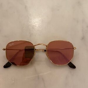 Ray-Ban Gold Frame Sunglasses with Rose Lenses